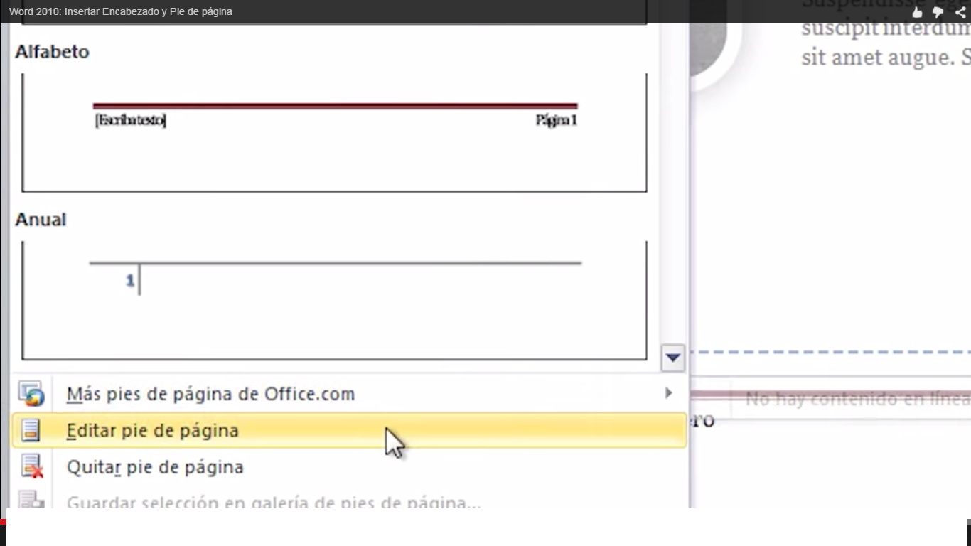 Microsoft Word Ficha Insertar Encabezado Y Pie De Pagina Mapa Mental